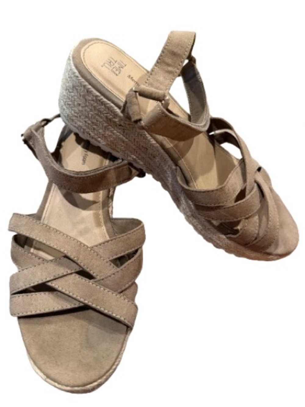 Time and Tru Women's Taupe Wedge Sandals - Neutral Strappy Casual Size 8